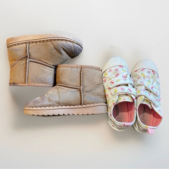 Cat & Jack Other - Girls Brown Boots And Cherry & Lemon Cat & Jack Strap Sneakers Size 11